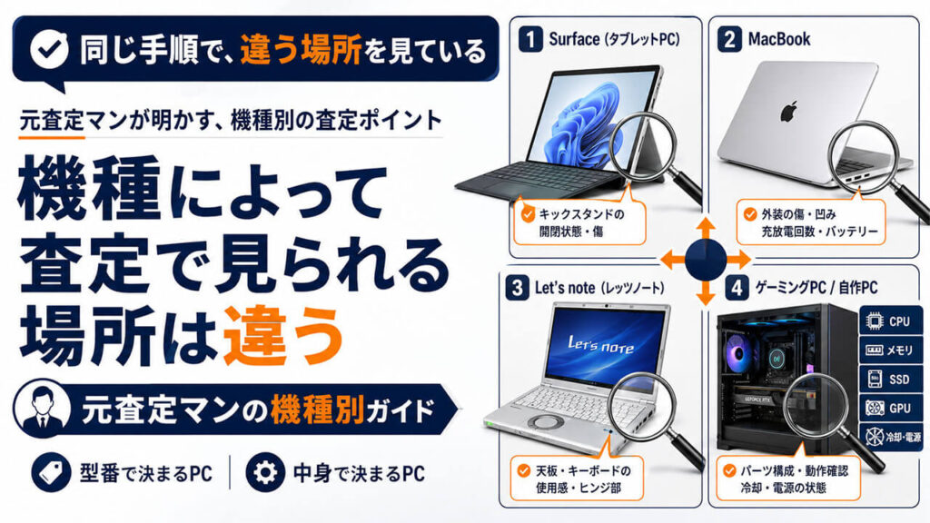 同じ手順で、違う場所を見ている。元査定マンが明かす、機種別の査定ポイント。