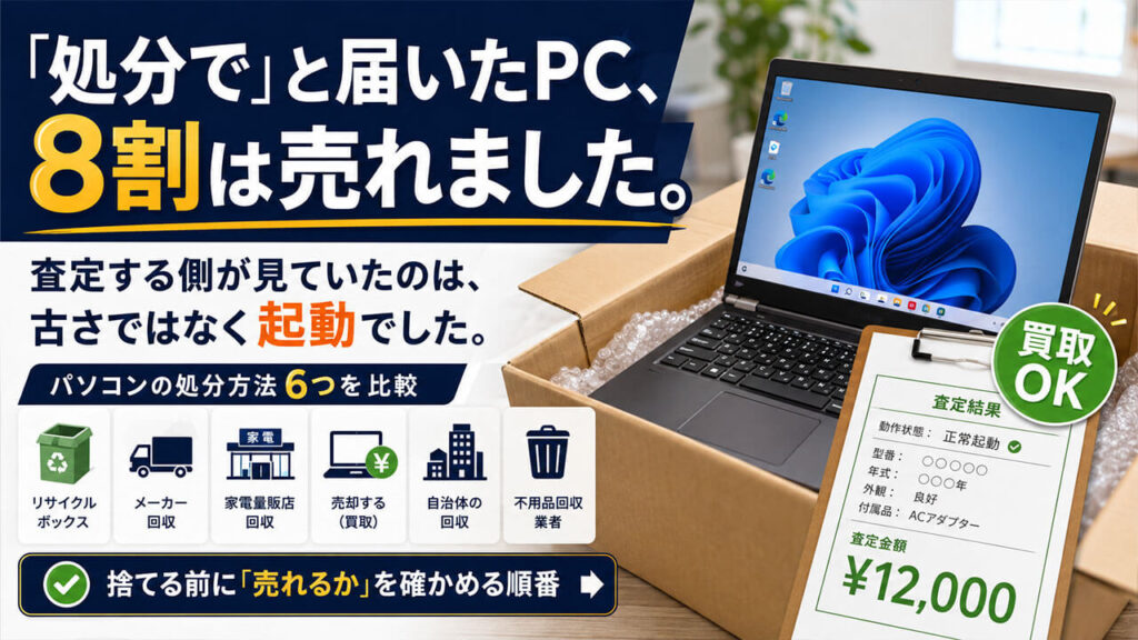 「処分で」と届いたPC、8割は売れました。査定する側が見ていたのは、古さではなく起動でした。